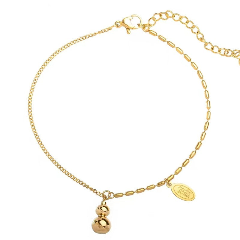 18k Gold Plated Copper Lucky Gourd Design Wealth Buckle Anklet