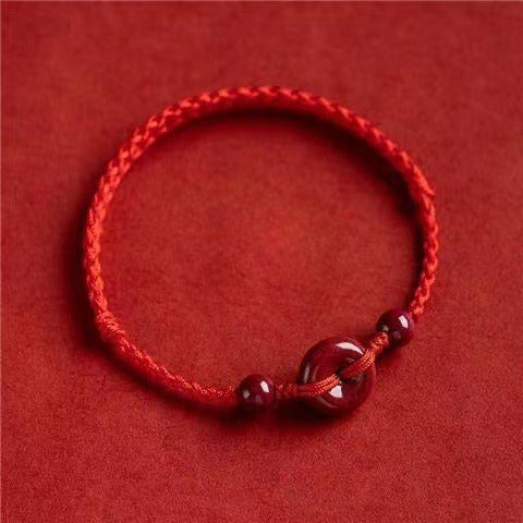 Handmade Cinnabar Peace Buckle Safe and Healthy Charm Blessing String Bracelet Anklet