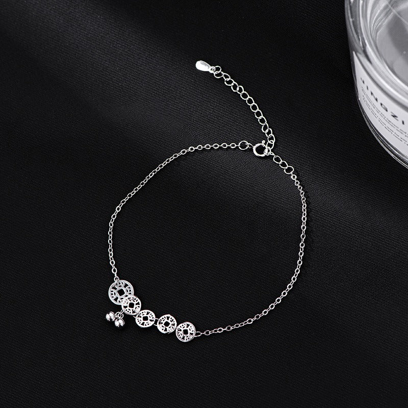 925 Sterling Silver Copper Coins Bells Protection Metal Anklet
