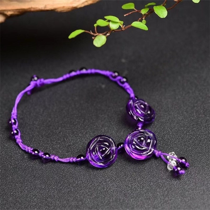 Amethyst Pink Crystal Green Aventurine Rose Inner Peace Healing Anklet