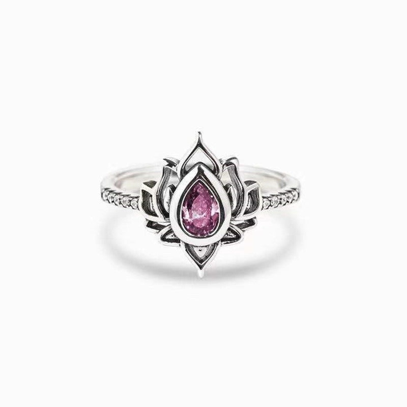 Sterling Silver Lotus Zircon Blessing Protection Ring
