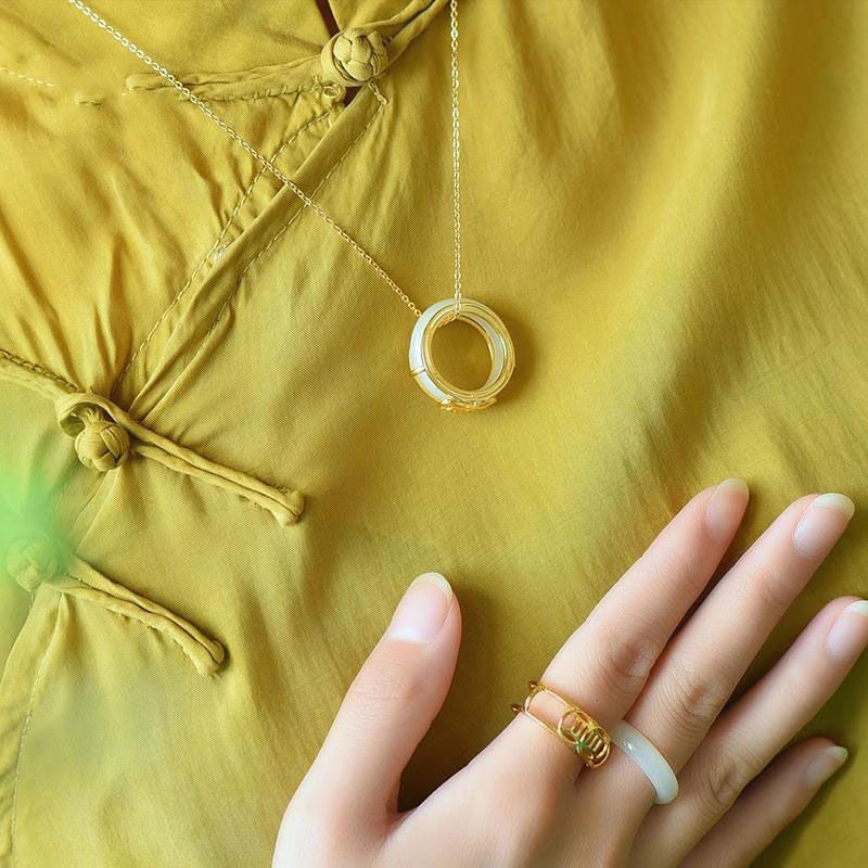 White Jade Luck Ring Necklace