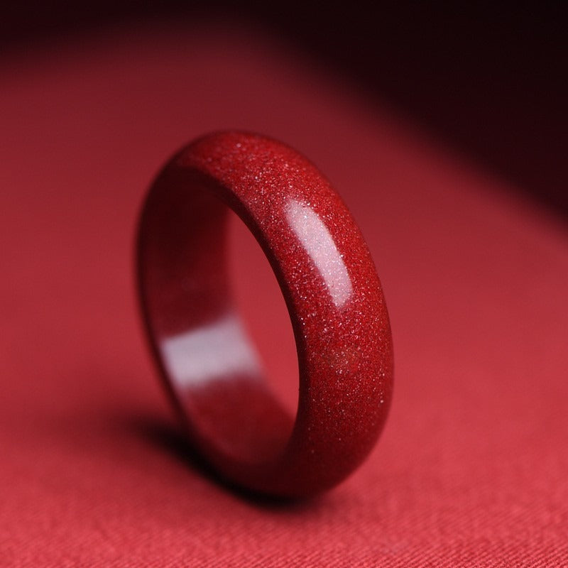 Cinnabar Om Mani Padme Hum Auspicious Clouds Blessing Ring