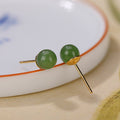 925 Sterling Silver Round Cyan Jade Healing Calm Stud Earrings