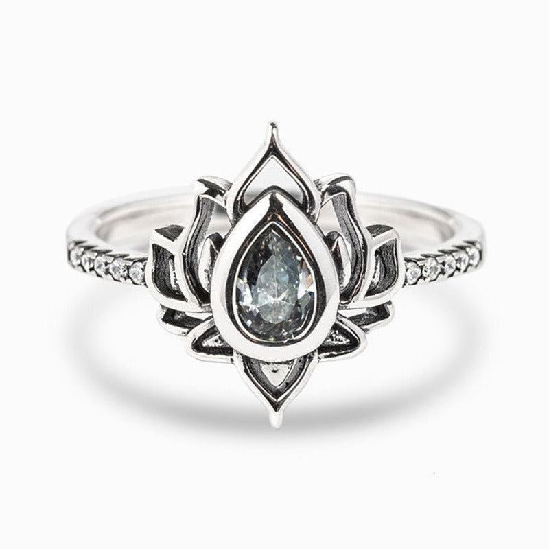 Sterling Silver Lotus Zircon Blessing Protection Ring