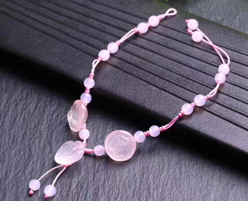 Amethyst Pink Crystal Green Aventurine Rose Inner Peace Healing Anklet