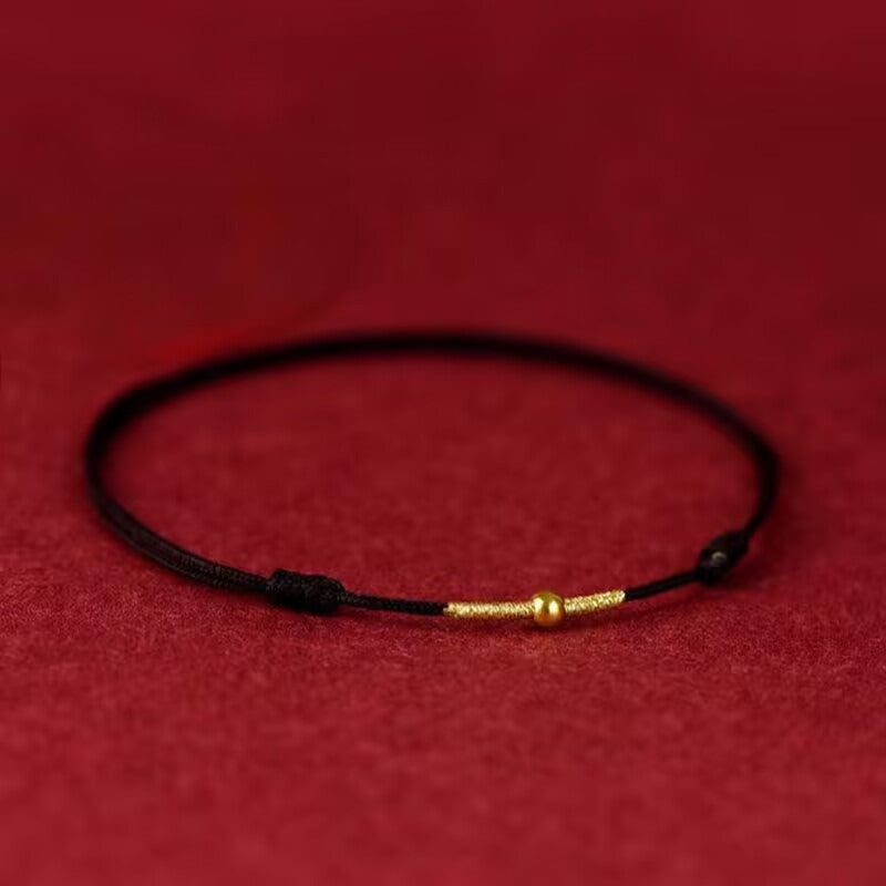 925 Sterling Silver Golden Bead Protection Braided Rope Bracelet Anklet