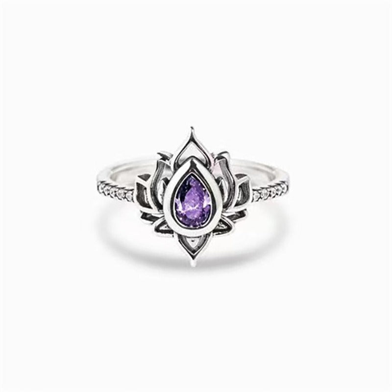 Sterling Silver Lotus Zircon Blessing Protection Ring