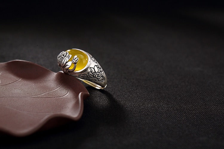 Citrine Lotus Blessing Protection Adjustable Ring