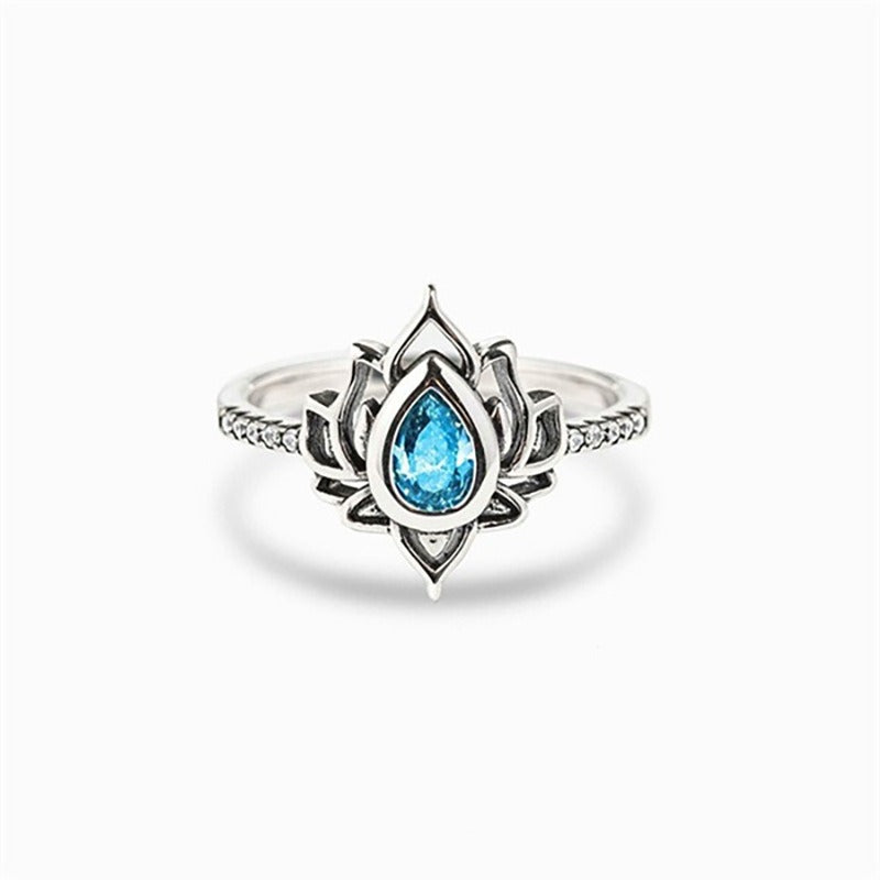 Sterling Silver Lotus Zircon Blessing Protection Ring
