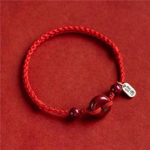 Handmade Cinnabar Peace Buckle Safe and Healthy Charm Blessing String Bracelet Anklet