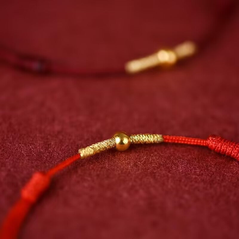 925 Sterling Silver Golden Bead Protection Braided Rope Bracelet Anklet