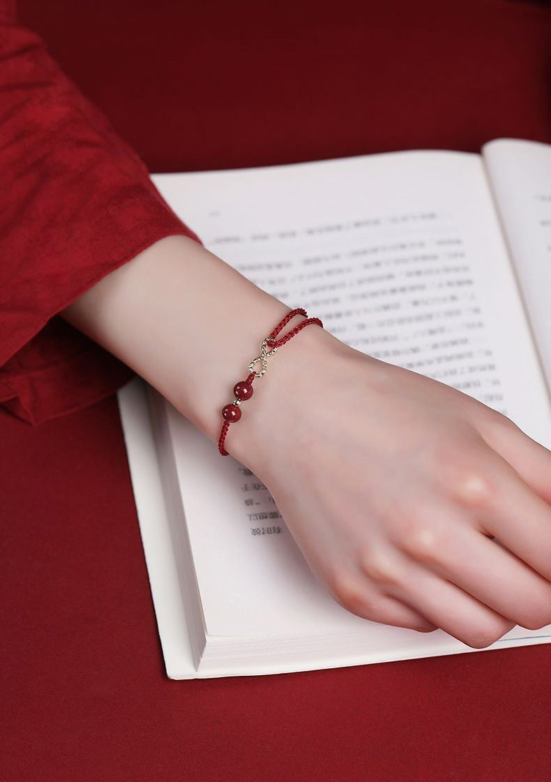 Cinnabar Blessing Red String Golden Infinity Symbol Bracelet Anklet