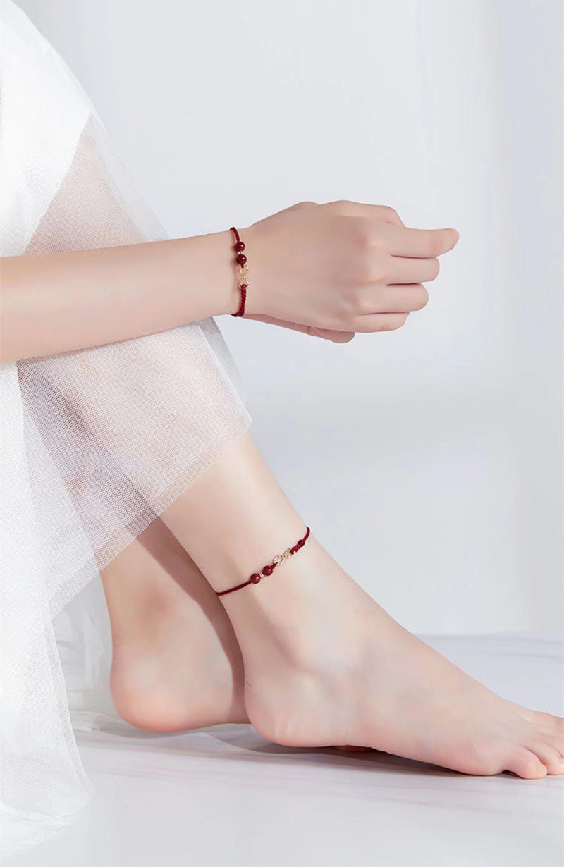 Cinnabar Blessing Red String Golden Infinity Symbol Bracelet Anklet