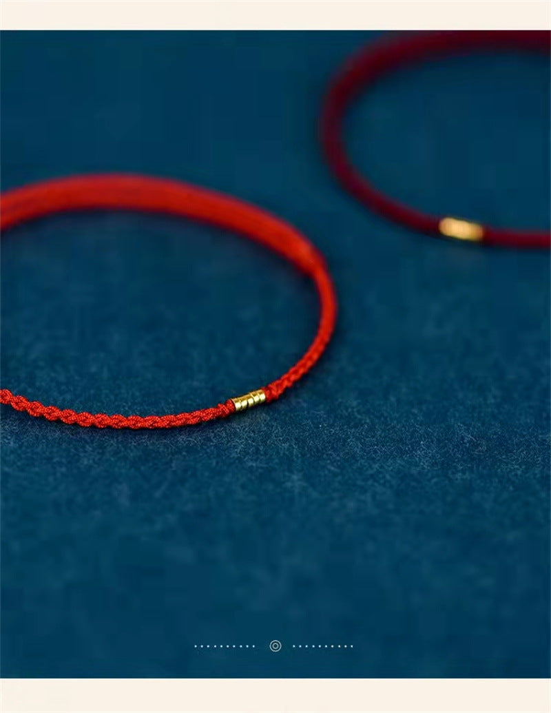 925 Sterling Silver Lucky Golden Bead Braided String Bracelet Anklet