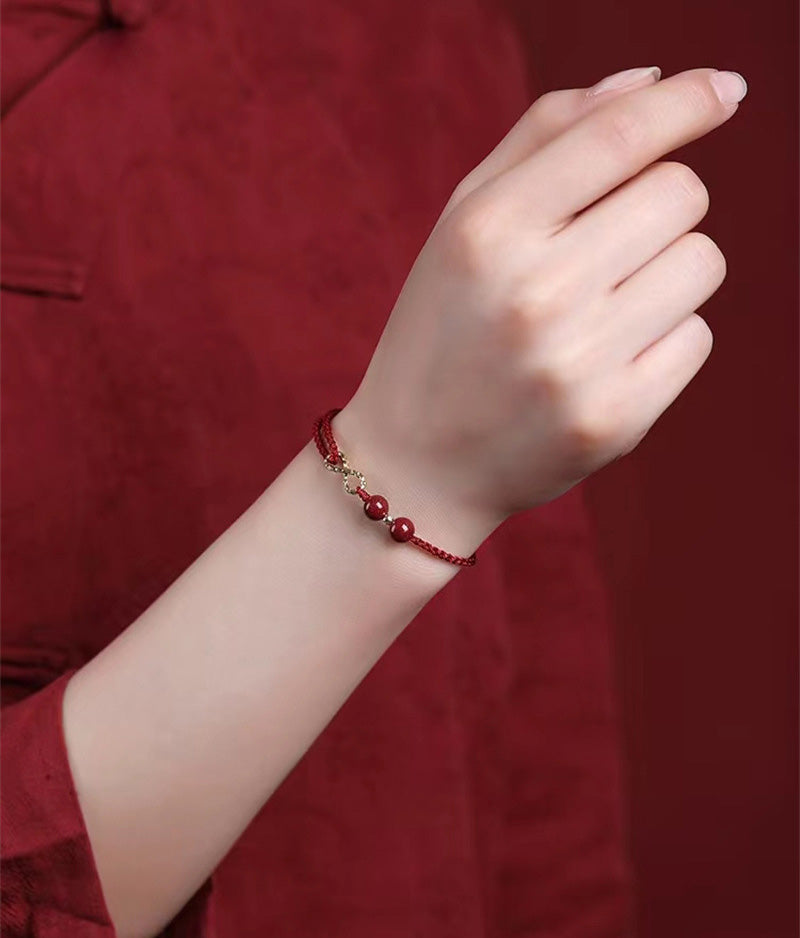 Cinnabar Blessing Red String Golden Infinity Symbol Bracelet Anklet