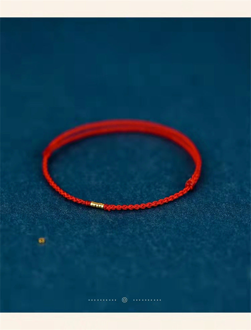 925 Sterling Silver Lucky Golden Bead Braided String Bracelet Anklet