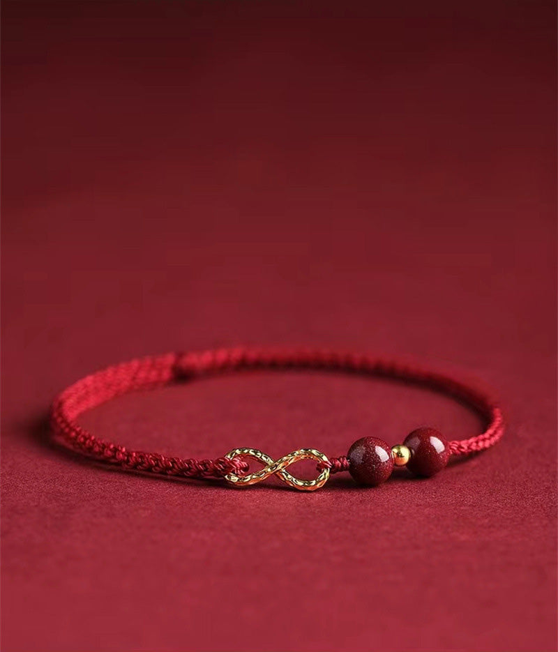 Cinnabar Blessing Red String Golden Infinity Symbol Bracelet Anklet