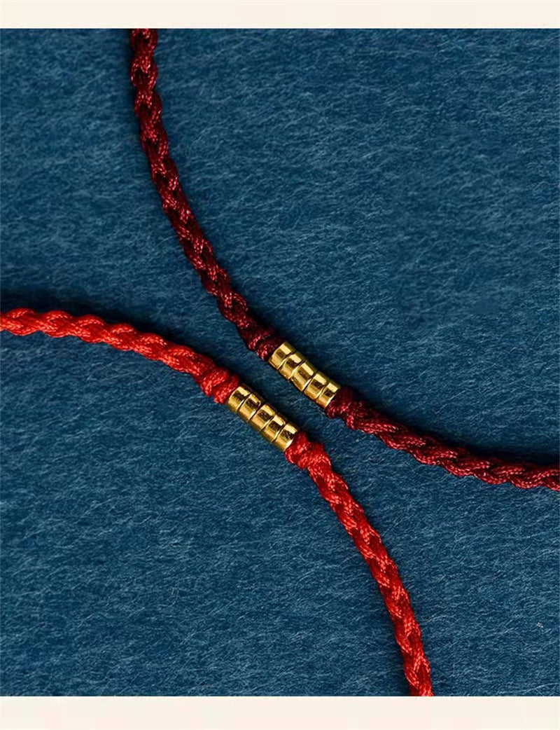 925 Sterling Silver Lucky Golden Bead Braided String Bracelet Anklet