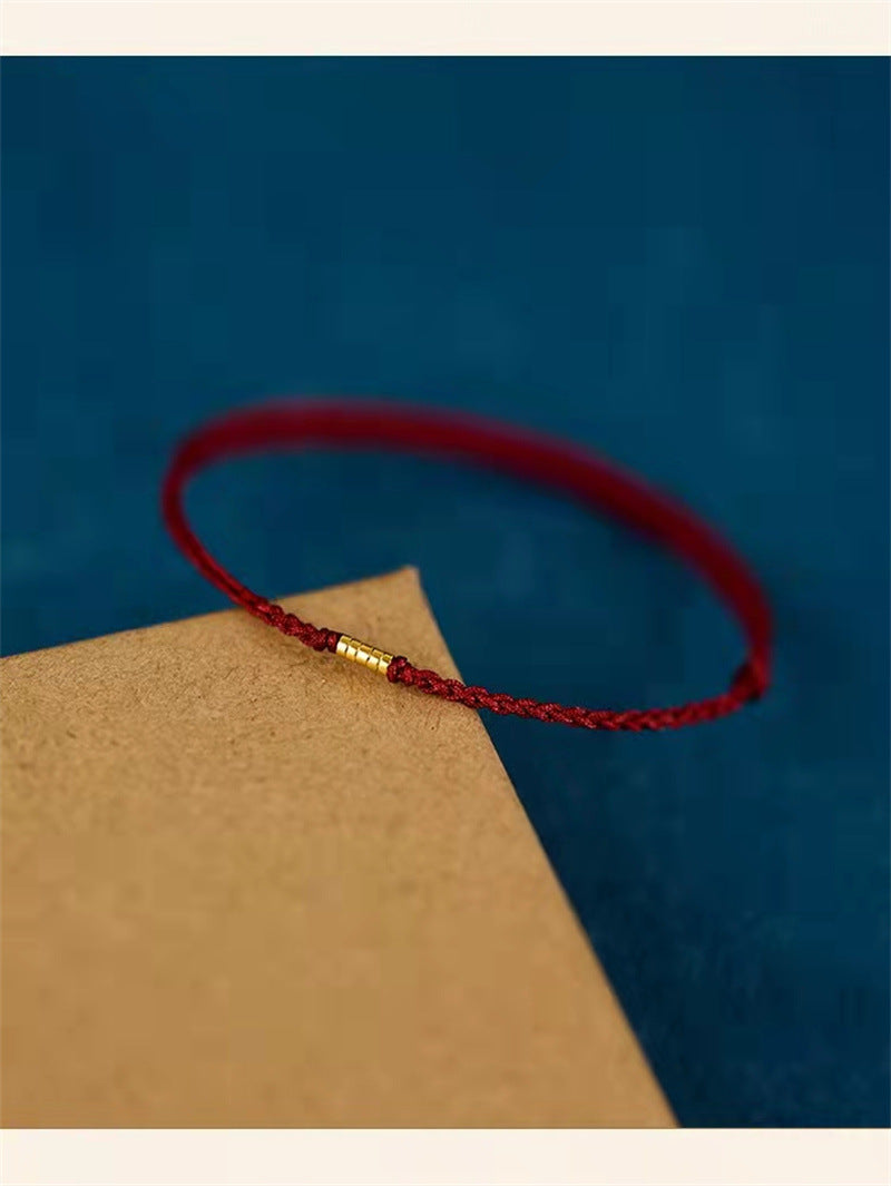 925 Sterling Silver Lucky Golden Bead Braided String Bracelet Anklet