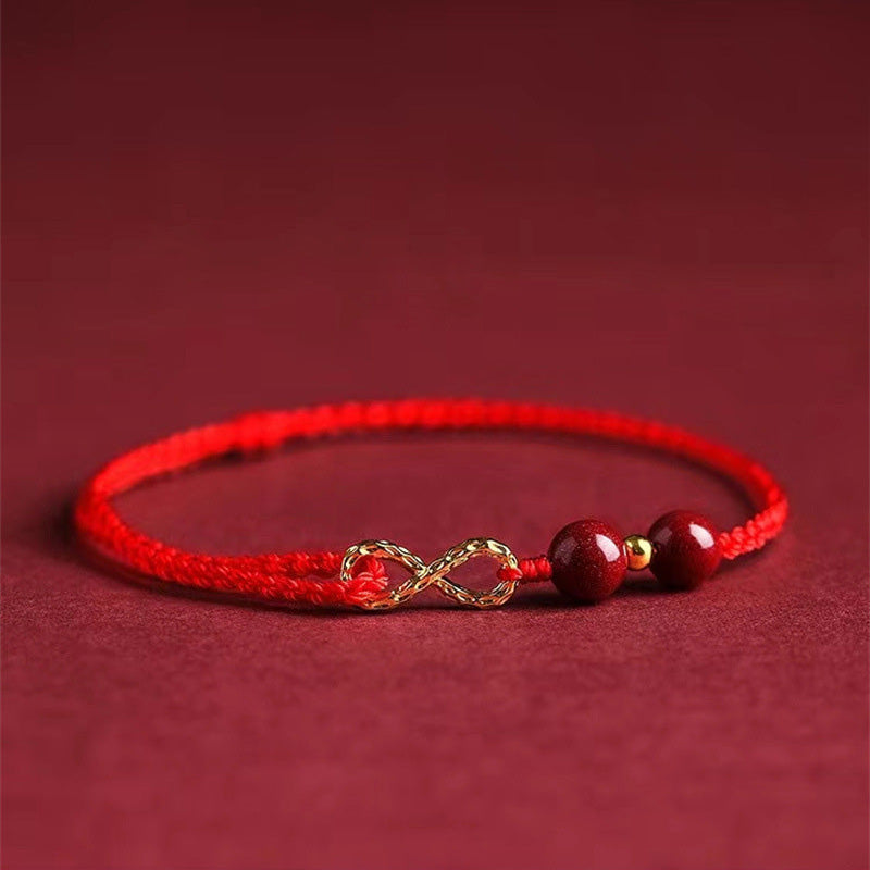 Cinnabar Blessing Red String Golden Infinity Symbol Bracelet Anklet