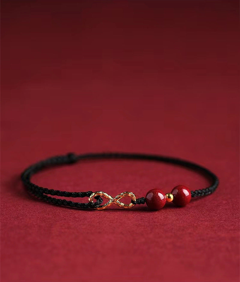 Cinnabar Blessing Red String Golden Infinity Symbol Bracelet Anklet