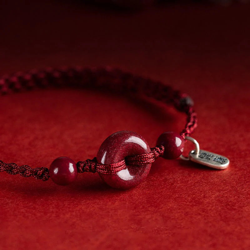 Handmade Cinnabar Peace Buckle Safe and Healthy Charm Blessing String Bracelet Anklet