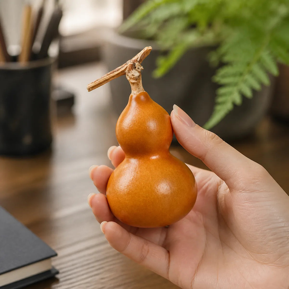 Natural skin gourd held in a woman's hand
